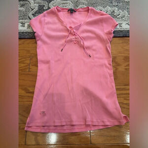 Ralph Lauren Pink Tie Up Short sleeve Shirt Size Medium
